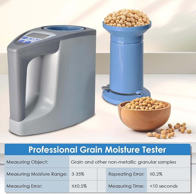 Professional Grain Moisture Meter, Moisture Tester for 20+ Grains, Measure Weight, Density, Temperature with LCD Display, Wheat, Corn, Rice, Crop Moisture Detector