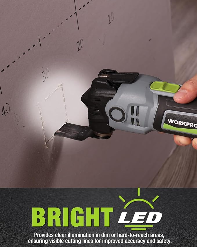 WORKPRO 400W Oscillating Multi-Tool, 6-Speed Corded Power Saw with LED Light, Quick Blade Change, 3.5° Oscillation Angle, 23 Accessories for Cutting, Sanding, Scraping