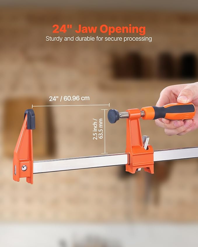 VEVOR Bar Clamps for Woodworking, 2-Pack 24 inch Opening, Lockable F-Clamp with 600 lbs Load Limit, 2-1/2 inch Depth, Cast Iron and Carbon Steel, Easy to Use, Wood Clamps for Woodworking Metal Working