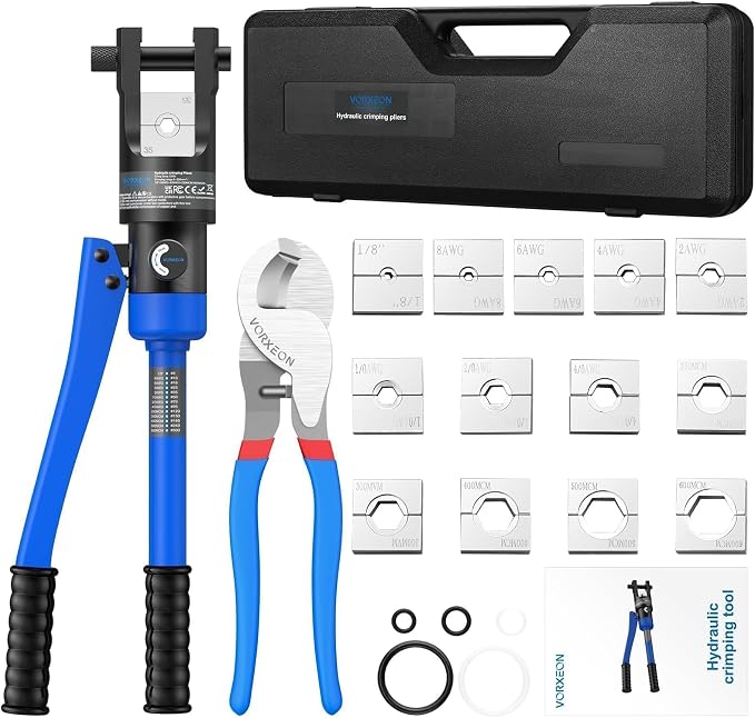 12 US TON Hydraulic Crimping Tool With Cable Cutters 10" And 13 PCS dies 1/8", 8 AWG - 4/0 AWG, 250 MCM - 600 MCM For hydraulic punch For Battery terminal crimper