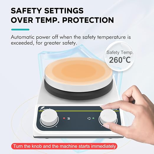 LAB FISH HS5 Magnetic Stirrer Hot Plate,260℃/500℉ | 5 inch stir plate, 3L capacity, knob speed control, with support stand, for lab heating & mixing