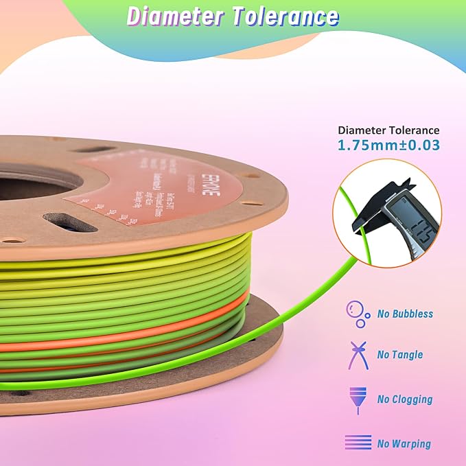 ERYONE PLA Filament 3D Printer Filament Bundle Multicolor 1.75mm +/- 0.03mm, PLA Filament 250g Spool, 4 Rolls, Silk Rainbow 1