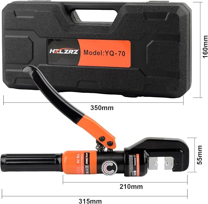 HZLZRZ Hydraulic Crimping Tool and Battery Cable Crimping Tool Kit, Range 12AWG-2/0AWG, 9 Pairs Of Dies For Cable Tool, Wire Rope Electrical Terminal and Battery Cable Crimper (YQ/70C)