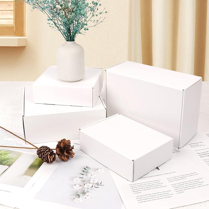White Shipping Boxes Medium 10x8x2 Inches, 40 Pack Corrugated Cardboard Mailer Boxes for Packaging Small Business Mailing Gift