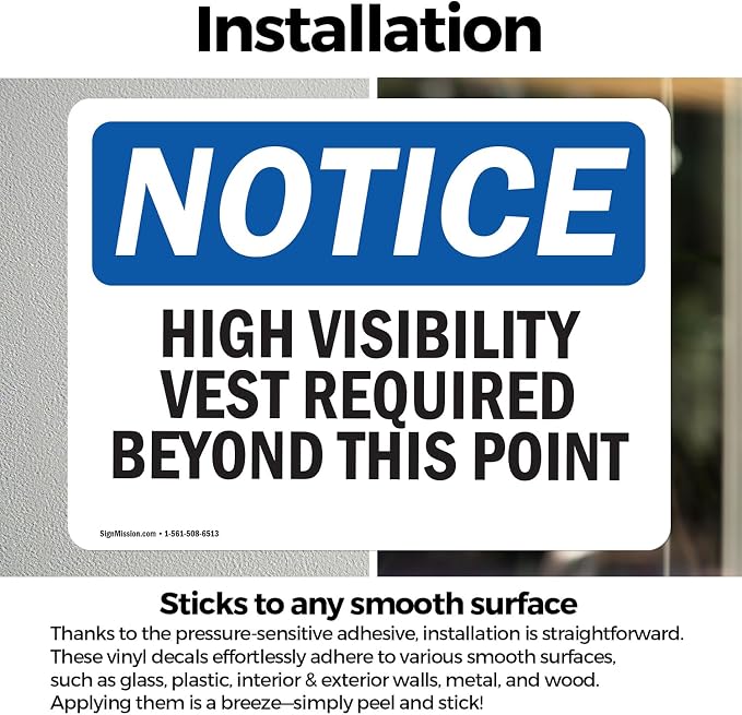 (2 Pack) High Visibility Vests Required Beyond This Point OSHA Notice Sign 7 Inch X 5 Inch Vinyl Label Decal Sticker Weather Resistant, UV Protected for Workplace, Business, and Construction Site, Made in the USA