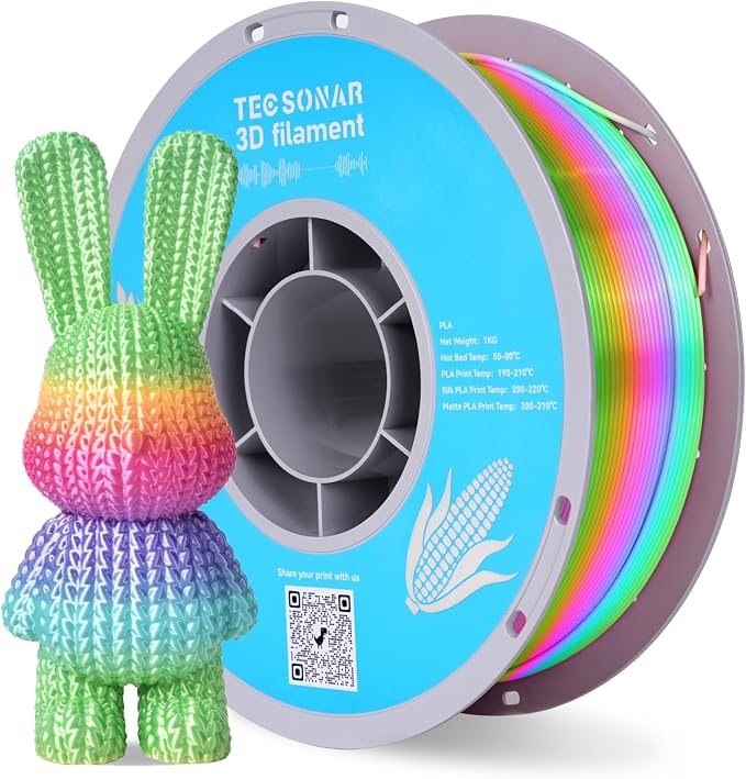Silk Rainbow PLA 3D Printer Filament, 1KG Spool(2.2lbs) 1.75mm PLA Fast Color Change 3D Printing Material, Multicolor Gradient Filament for Most FDM 3D Printers,Candy Color