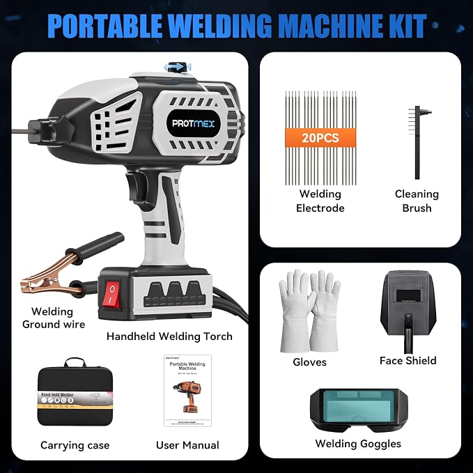 Portable Handheld Welder- 110V Portable Welder Machine IGBT Inverter with 5 Adjustable Currents, 20PCS Rods, ARC Welder Gun Fits 3/32"-1/8" Welding Rods for Home Projects, DIY, Repair