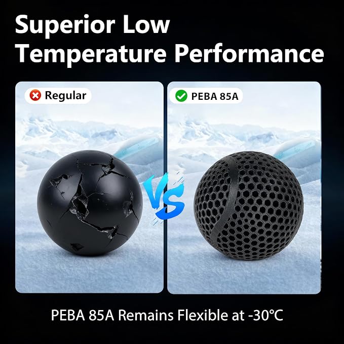Siraya Tech Rebound PEBA 85A Flexible Filament, The Super TPU | Softer 85A Durometer for High Flexibility | 62% Energy Return, Lightweight, Nylon-Based Durability | 3D Printer Filament (Black, 800g)