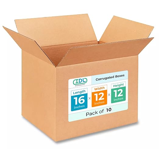 Medium Shipping & Moving Boxes 16x12x12 inches (10-Pack) - Extra Strength 200 lb vs Regular - USA-Made Corrugated Boxes for Packaging Moving and Delivering - Square Box by IDL Packaging