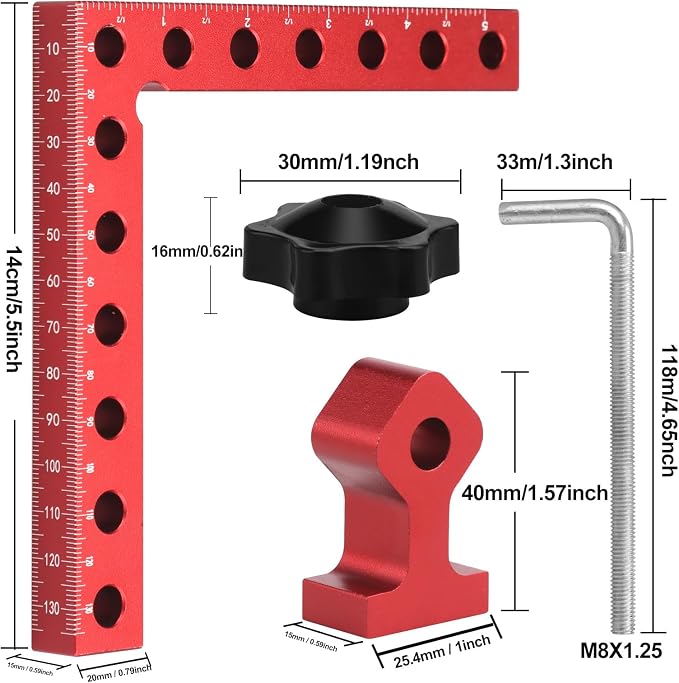 Corner Clamp for Woodworking, 90 Degree Clamp with Box, Right Angle Clamp Woodworking Tools, 4 Pack 5.5" x 5.5"Aluminum Alloy Positioning Clamping Squares for Picture Frames Cabinets