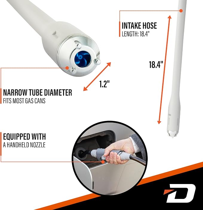 Deway Automatic Fuel Transfer Stick Pump with Hand Trigger & 59" PVC Hose - 2.6 GPM Battery Powered Gas Pump for Gasoline, Diesel, DEF, Agricultural Chemicals, Generators, Lawn Equipment