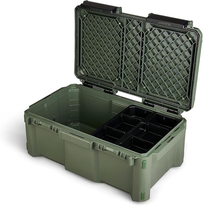 Plano GoNow Box, Waterproof Gear Storage, Heavy-Duty Outdoor Utility Container with Tray and Dividers for Tools and Accessories, Large, Olive Drab