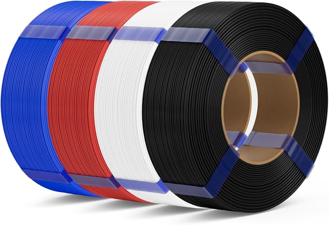 PLA Basic Refill Filament 1.75mm, No Spool 3D Printer Filament, Dimensional Accuracy +/- 0.02mm, Fits for Most FDM 3D Printers, 4KG Black/White/Red/Blue