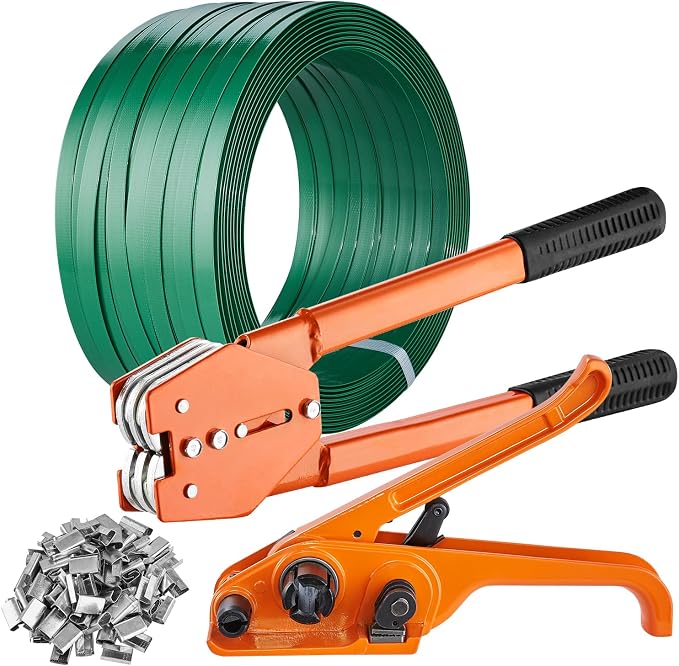 VEVOR Banding Strapping Kit with Strapping Tensioner Tool, Banding Sealer Tool, 1000 ft Length PET Band, 300 Metal Seals, Pallet Packaging Strapping Banding Kit Banding Packaging Strapping for Packing
