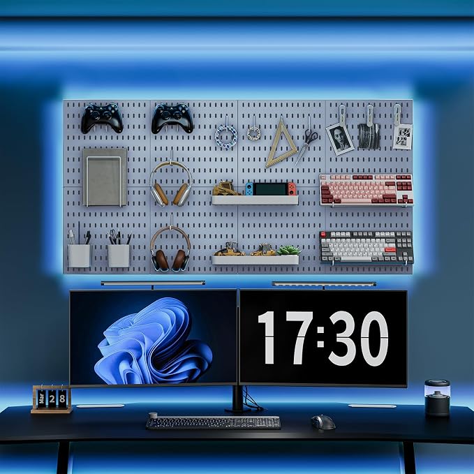MULSAME Pegboard Combination Kit, Wall Mounted Storage Set with 4 Pegboards & 14 Accessories Hanging, Blue Peg Boards Organizer for Walls Display, Crafts Organization, Kitchen Organizer, 22" x 22"