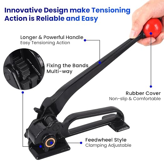 Steel Banding Tool Strapping Tensioner - Strapping Tool Feedwheel-Type Banding Tensioner for 3/4" Width Metal Banding, High-Tensile Package, Tensioning