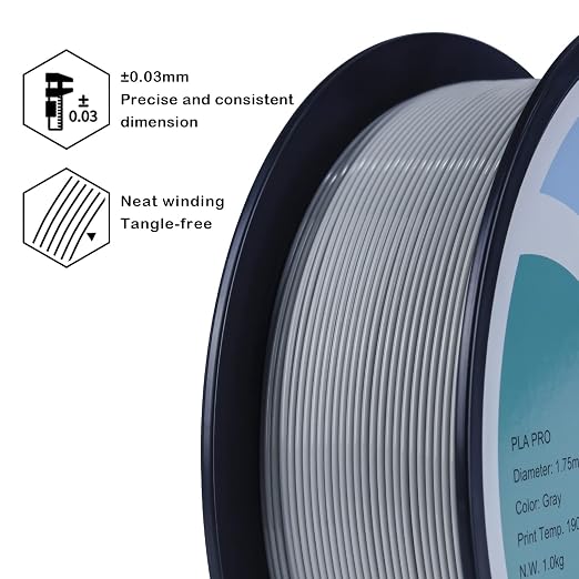 ZIRO PLA Filament 1.75mm,3D Printer Filament PLA PRO Basic Color Series 1.75MM Total 4KG(8.8lbs), Dimensional Accuracy +/- 0.03mm,Gray(1KG X 4 Spools Pack)