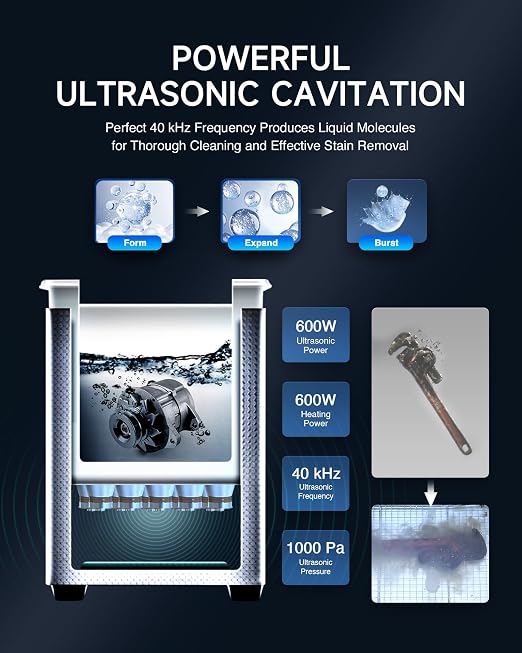 CREWORKS 30L Digital Ultrasonic Cleaner with Degas Gentle Modes, 7.9 gal. Ultrasonic Cleaning Machine, 600W Professional Ultrasound Cleaner with 600W Heater & 30 min Timer for Auto Machine Parts Tools