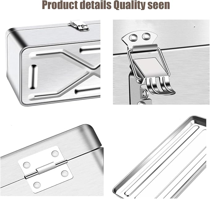 18" Metal ToolBox,Stainless Steel Tool Box,Heavy Duty Portable Tool Box,2 Layer with Carrying Handle metal locking latches make and Removable Tray,for Garage Workshop (Silver)