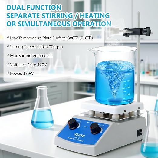 Magnetic Stirrer Hot Plate with Stir Bar 100 to 2000rpm Magnetic Hot Plate Stirrer 180W Heating Power Max 520℉ Magnetic Stir Plate for Laboratory Use Magnetic Mixer Hot Plate