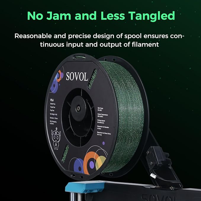 Sovol 3D Printer Luminous Filament, Glow in The Dark PLA 1kg (2.2 lbs) Spool 3D Printing Materials, Dimensional Accuracy +/- 0.03 mm, 1.75 mm, Shiny Green