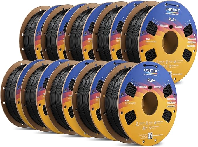 OVERTURE 10KG Bundle High Speed PLA+ 3D Printer Filament 1.75mm, Upgraded Rapid PLA 2.0 with Enhanced Toughness & Stability, 10 Pack 1kg Spool (2.2lbs) Fit Most FDM 3D Printers (Black*10)