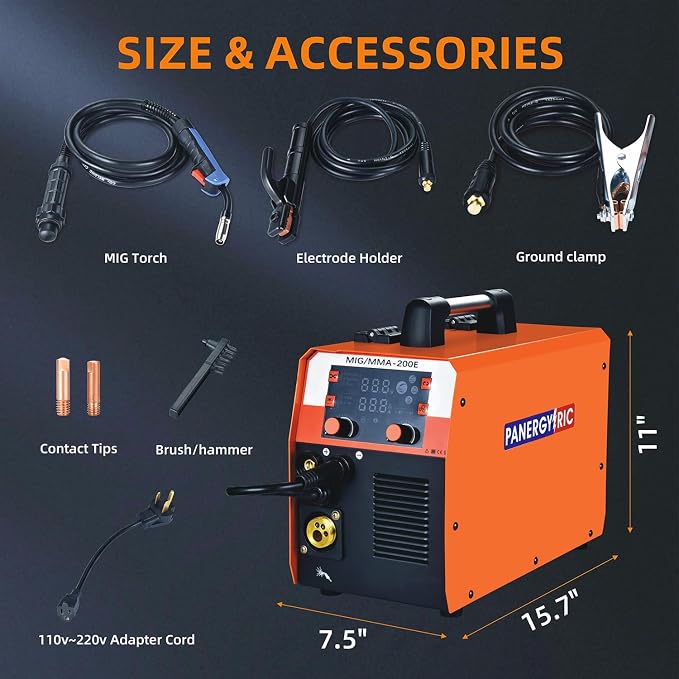 200A Gas Gasless Multiprocess Mig Welder,Flux Cored/MIG/Lift TIG/Stick Welder 4 in 1 Portable Welding Machine,With Synergic Control 110V/220V Dual Voltage Wire Feed Welder