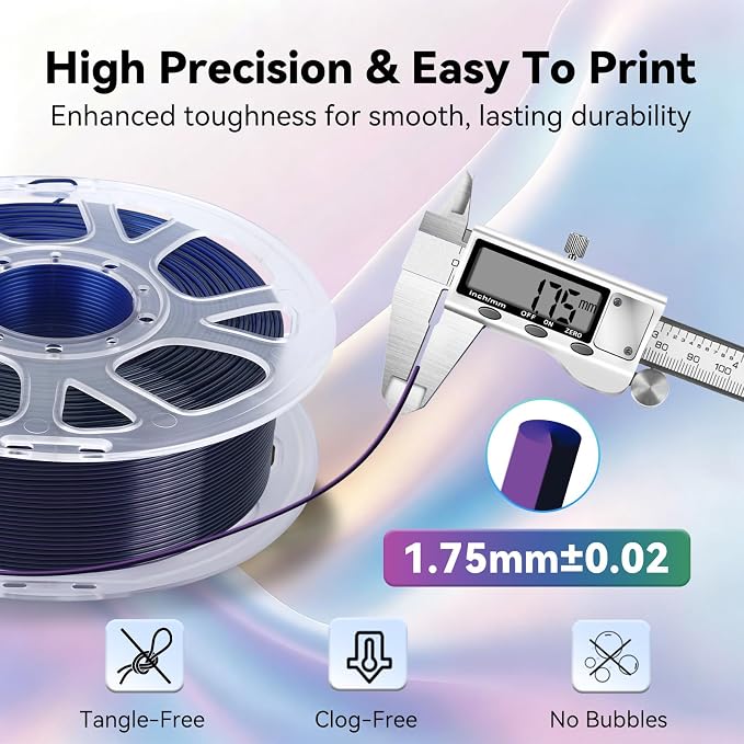 Kingroon PLA Filament, Multicolor Silk PLA Filament, Tri Color 3D Printer Filament, 1.75 mm, Dimensional Accuracy +/- 0.03 mm, 1kg Spool(2.2lbs), Black Blue Purple
