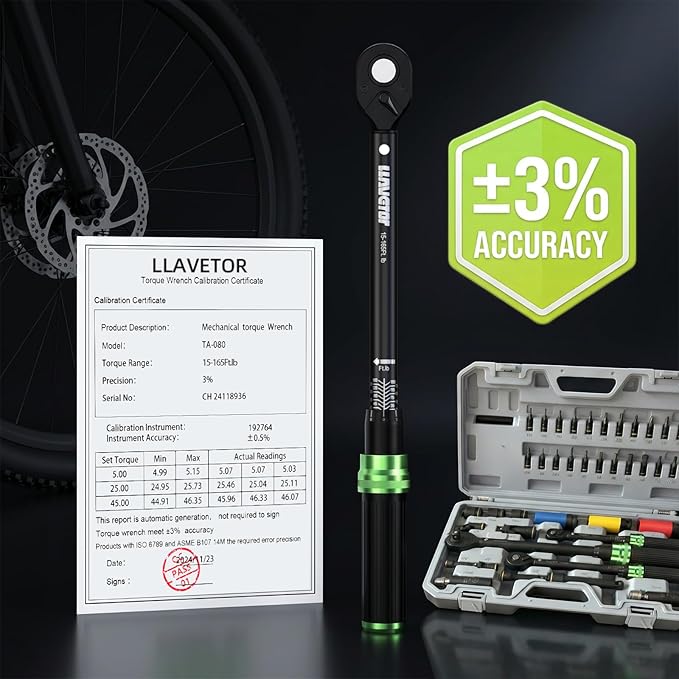 Torque Wrench Set, 1/4 3/8 1/2 Drive 41-Piece Kit with Sockets & Extensions, ±3% Accuracy Dual Scale, CR-V Steel, 72-Tooth Ratchet for Auto, Bike, Moto Repair & Industrial