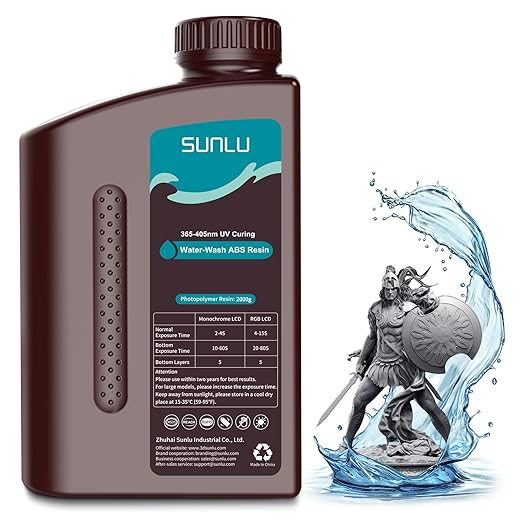 SUNLU 2000g Water-Wash ABS Resin, Combines features of ABSLIKE Resin & Water Washable Resin, Non Brittle, High Precision, Low Shrinkage, Fast Curing 3D Resin for LCD DLP SLA 3D Printers, 2KG Dark Grey
