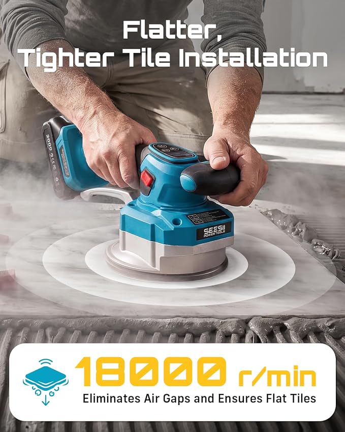 SEESII Tile Vibration Tool 145mm: Vibration Leveling Machine 10-Hours Long Lasting, Tile Vibrator With 10 Speeds For Laying Floor Wall Larger Tiles(6"X6" - 48"X48"), Tile Installers DIYer