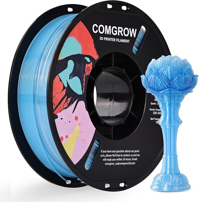 Comgrow PETG 3D Printer Filament 1.75mm, High Precision and Tough 3D Printer Filament 1kg (2.2LBS), Dimensional Accuracy +/- 0.02 mm, Fit Most 3D Printers Gradient Light Blue White