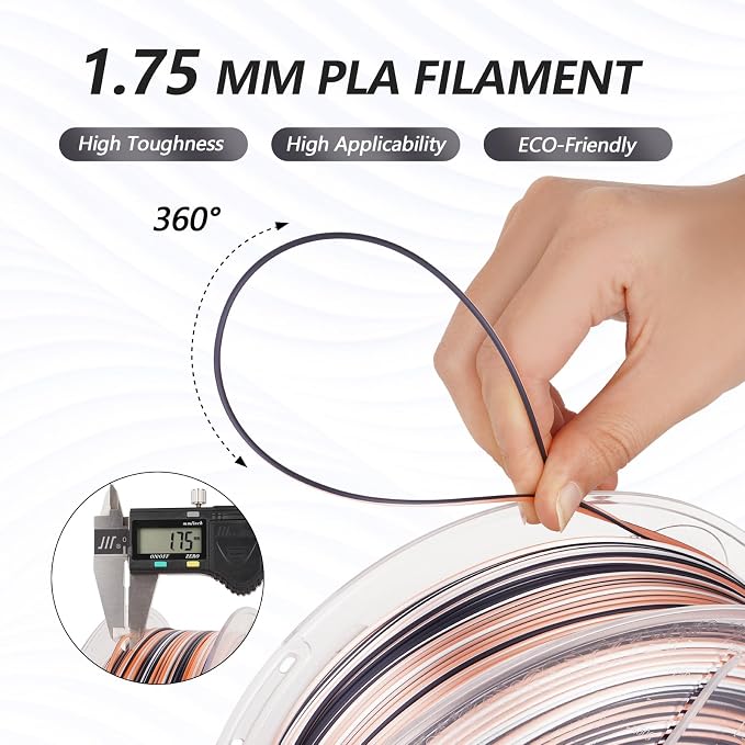 AMOLEN Silk PLA 3D Printer Filament, Shiny Multicolor Rainbow PLA 1.75mm for Creative & Decorative, Fast Color Change Printing Filament for Beginner, Black Pink White, 1kg (2.2lbs)