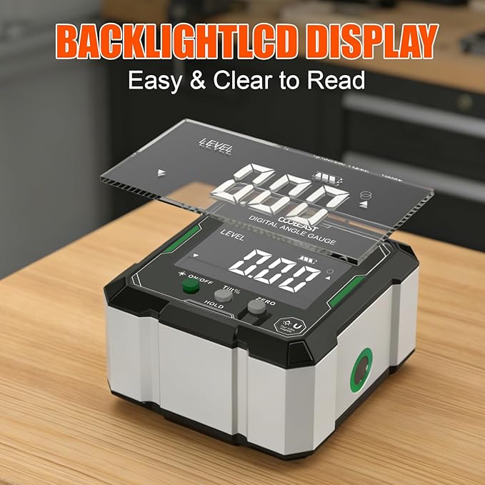 Digital Angle Finder with Green Laser, 4-side Magnetic Digital Laser Level, Rechargeable Mini Angle Gauge Measuring Tool Cube Inclinometer with Backlight for Woodworking Tablesaw Gift for Men