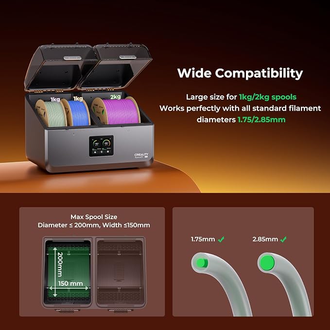 Creality Space Pi X4 Filament Dryer, 4 Spools 3D Printer Filament Dryer Box with 360° Hot-Air Circulation, Dual Independent Heating Chambers for 1.75/2.85mm PLA, PETG, ABS, Nylon