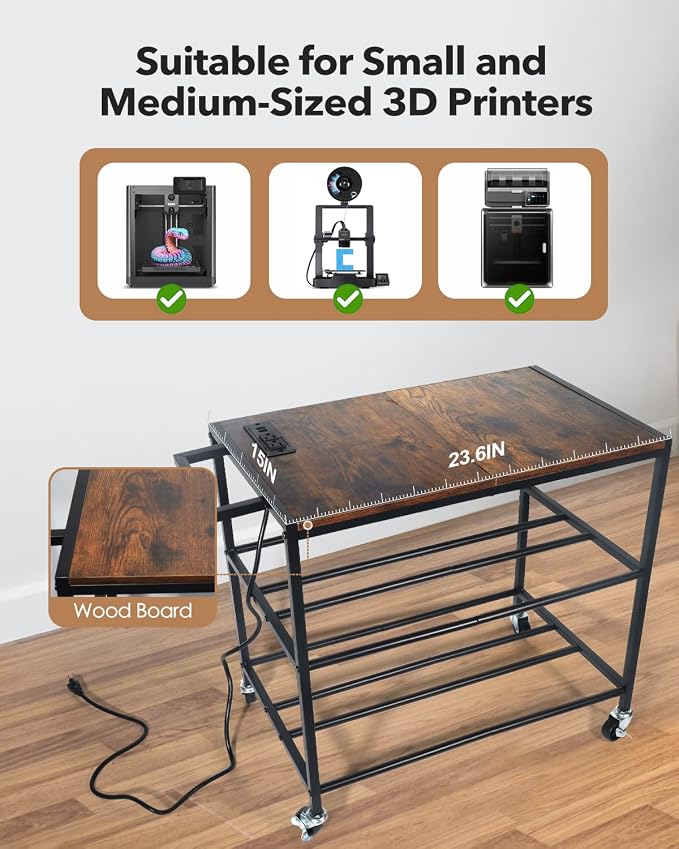 3D Printer Stand with Filaments Storage-Small 3D Printer Table for Consumables Storage,Heavy Duty 3D Printer Cart Desk Suitable for Workshops, Studios and Offices