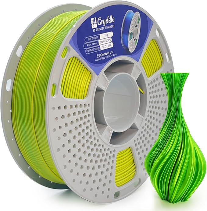 Silk Dual Color PLA 3D Printer Filament, 1.75mm 1KG (2.2lbs), Shiny Gloss Finish, Easy Printing, Dimensional Accuracy ±0.02mm(Yellow & Green)