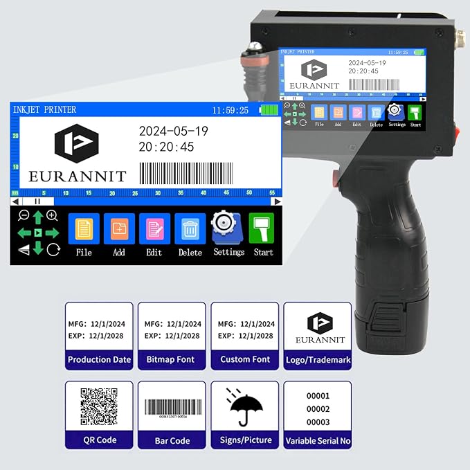E16-1 Handheld Inkjet Printer, 1" Portable Smart Printer with ER521 Original Fast-Drying Ink, 360° Date Coder Printing Machine for Text/Barcode/Number/Image/Date Printer for Any Surface