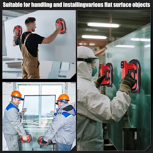 Electric Glass Suction Cups - 10" Heavy Duty Vacuum Suction Cups Lifter Max Load 662lbs with 4 x 3.0Ah Batteries & 2 x Chargers & Digital Display for Glass Tile Marble Granite Windshields