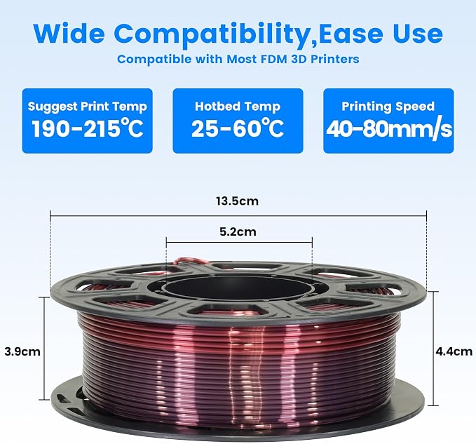MIKA3D 3D Printing Filament Silk Color Change PLA, 1.75mm Silk 2 Color Change PLA Filament 8 Spools Bunlde, 8 Most Popular Color Change Shiny PLA Mixed, 0.25kg/Spool, Total 2kg 3D Printing Silk PLA