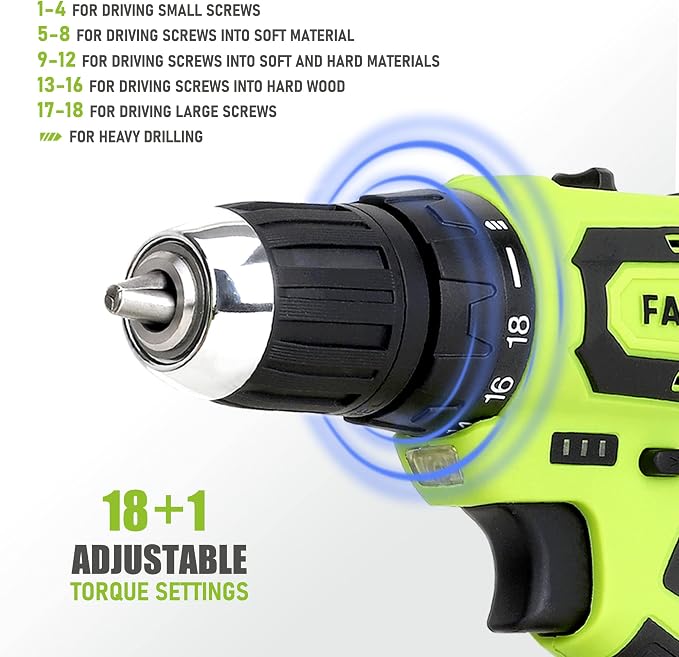 FASTPRO 175-Piece 12V Cordless Drill Set, Drill Driver and Home Tool Kit, House Repairing Tool with 12-Inch Storage Bag, For DIY, Home Maintenance, Green