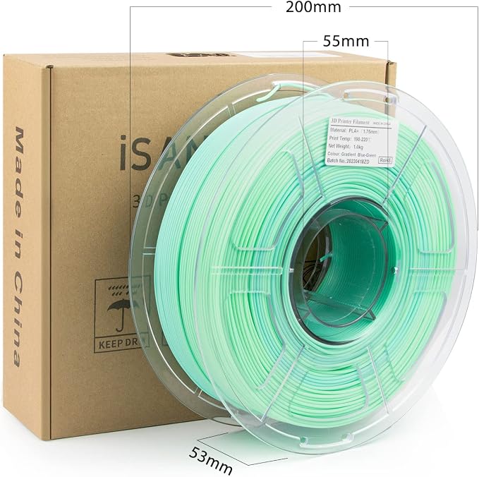 iSANMATE PLA+ 3D Printer Filament, Pla Filament 1.75mm Gradient Multicolors Filament, Color Change Rainbow Filament, Green, Blue 3D Printing Material 1KG
