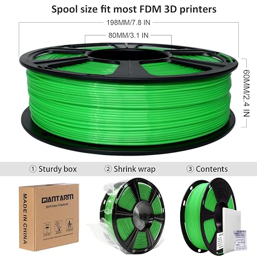 GIANTARM 3D Printer Filament, Green Pla Filament, 1Kg(2.2lbs) Spool, 1.75mm Dimension Accuracy +/- 0.03mm, 3D Printing Filament