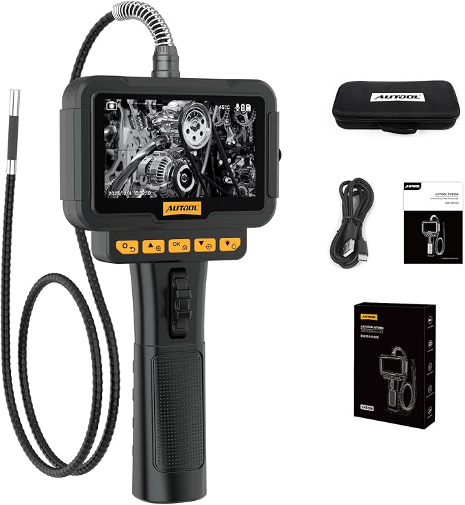 AUTOOL Two-Way 210°Articulating Borescope with Light Endoscope Camera | 6.25mm Lens IP67 Waterproof 1M Cable Photo Video Record