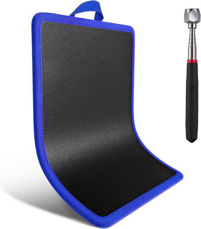Flexible Magnetic Tool Mat with handles, 12.8" x9.5" Non-Slip Magnetic Tool Organizer & &Telescoping Magnetic Tool, Magnetic Tool Mat for Mechanics, Garage, Workshop & Auto Repair(Blue)