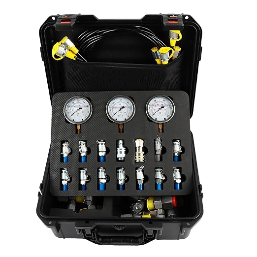 Hydraulic Pressure 3 Gauges(25/40/60MPa) Test Kit with 4 Test Hoses & 14 Straight Connectors & 19 Tee Connectors for Construction Machinery Excavator(Black)