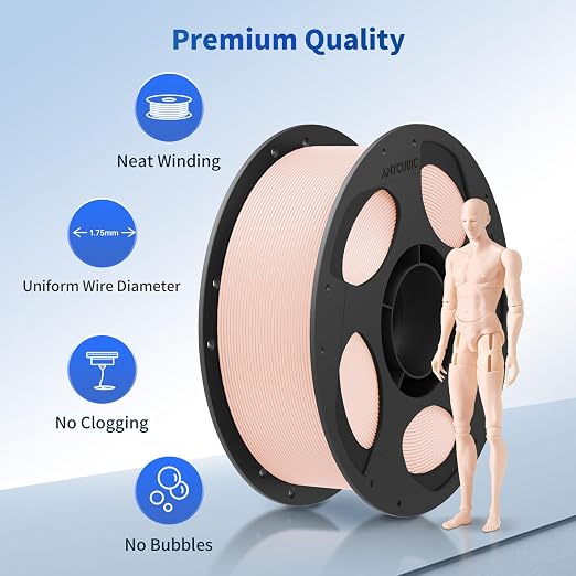 ANYCUBIC PLA 3D Printer Filament, 3D Printing PLA Filament 1.75mm Dimensional Accuracy +/- 0.02mm, 1KG Reusable Spool (2.2 lbs), Beige Pla, Mia Pink, Ideal Skin Tone Pls for Action Figures & Dolls