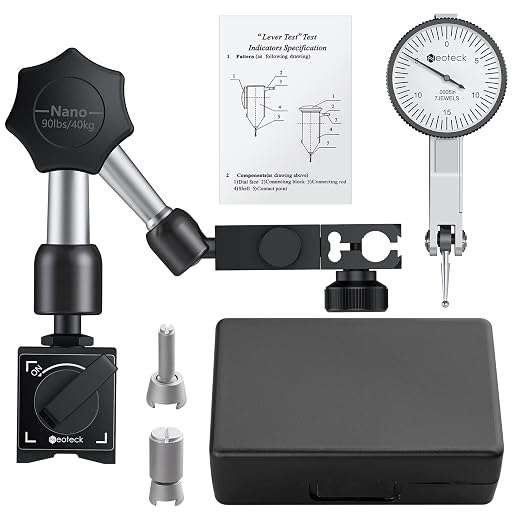 Neoteck Dial Test Indicator with Magnetic Base Stand and Storage Case, 0-0.03"/0.0005" Test Indicator Set with 2 Steel Dovetail Clamps 3/8'' and 5/32'' for Machine Set-Up, Narrow Area Measurement