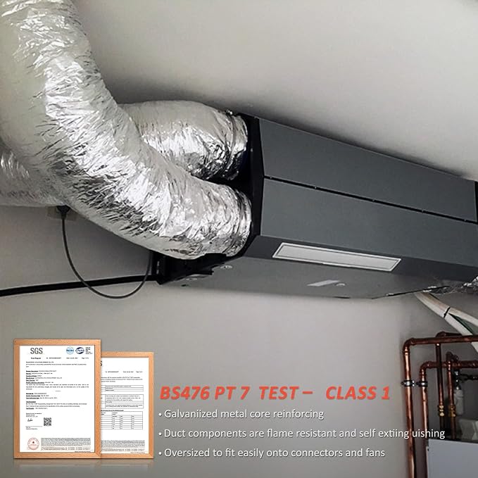 8 Inch Insulated Flexible Duct, 25 Feet Long, R6.0 Insulation, Aluminum Hose, for HVAC Flex Ductwork