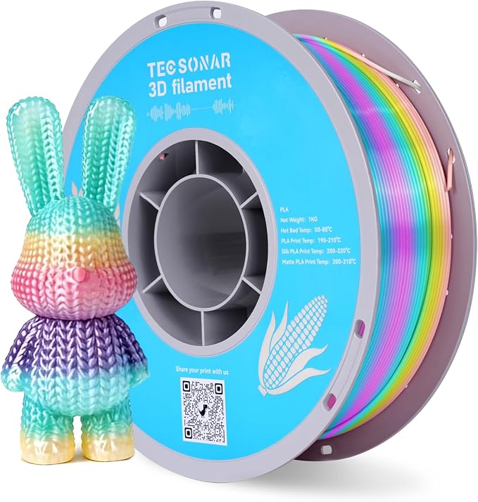 Silk Rainbow PLA 3D Printer Filament, 1KG Spool(2.2lbs) 1.75mm PLA Fast Color Change 3D Printing Material, Multicolor PLA,Gradient Filament for Most FDM 3D Printers,Ice Cream Color